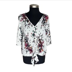 LUQ Rhee Tie FrontTop White Multicolor Floral Size XL